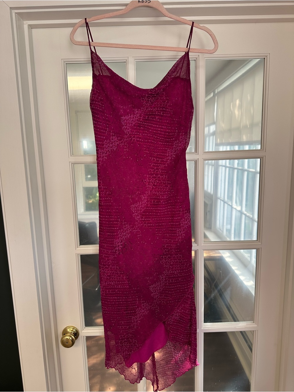 90s Magenta Spaghetti Strap Midi Slip Dress